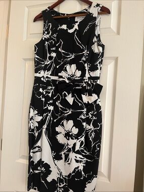 Helene Berman Black & White Floral Midi Dress